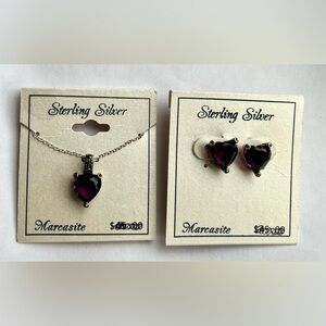 Sterling silver (NWT) necklace & earrings purple with marcasite  jewelry